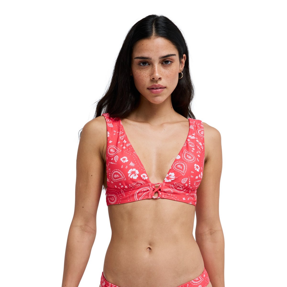 Haut de maillot de bain bikini bralette BEACH BANDANA ELONGATED BRA. rouge hibiscus boho bandana random, ROXY