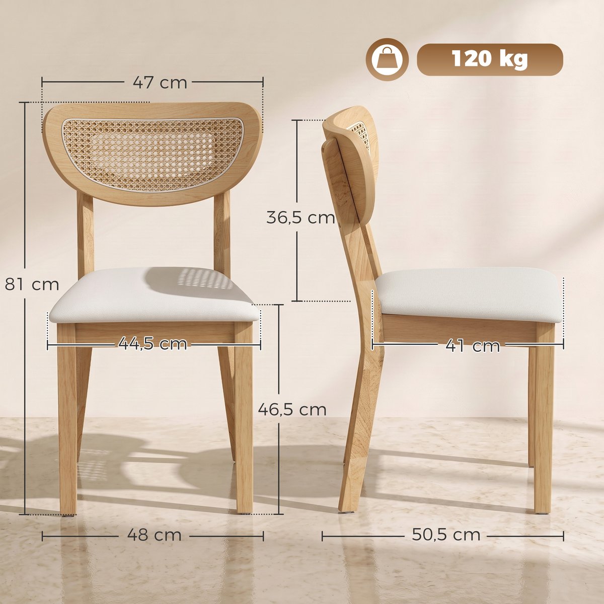 Chaise de salle à manger Tissu aspect lin beige, chêne naturel, HOMCOM
