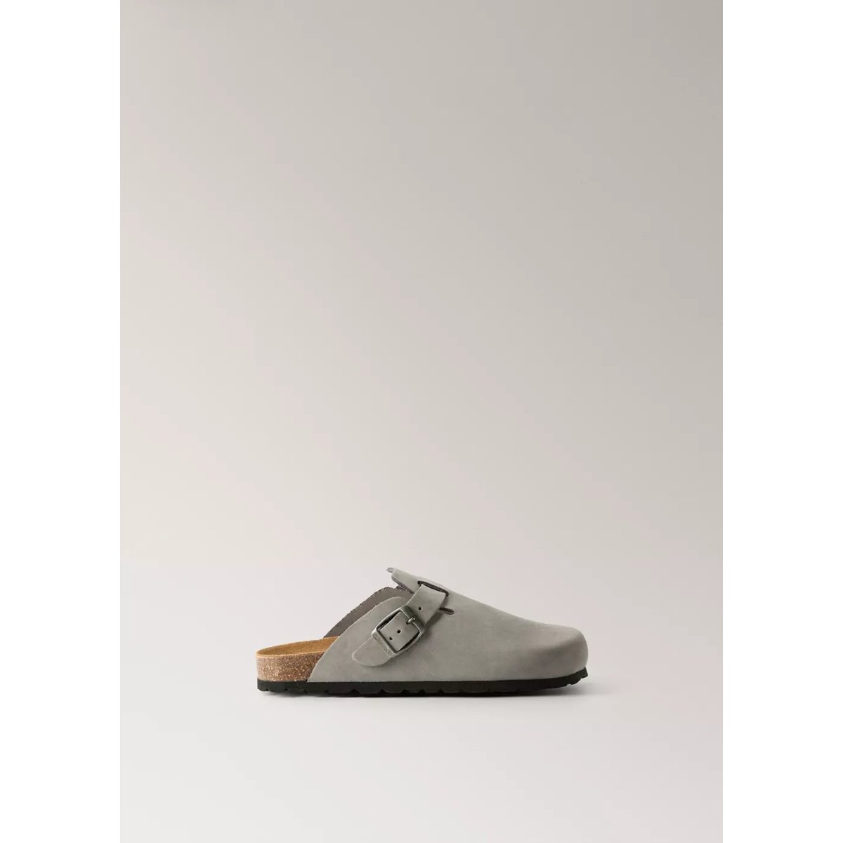 Chaussons sabots en cuir gris clair/pastel, MANGO