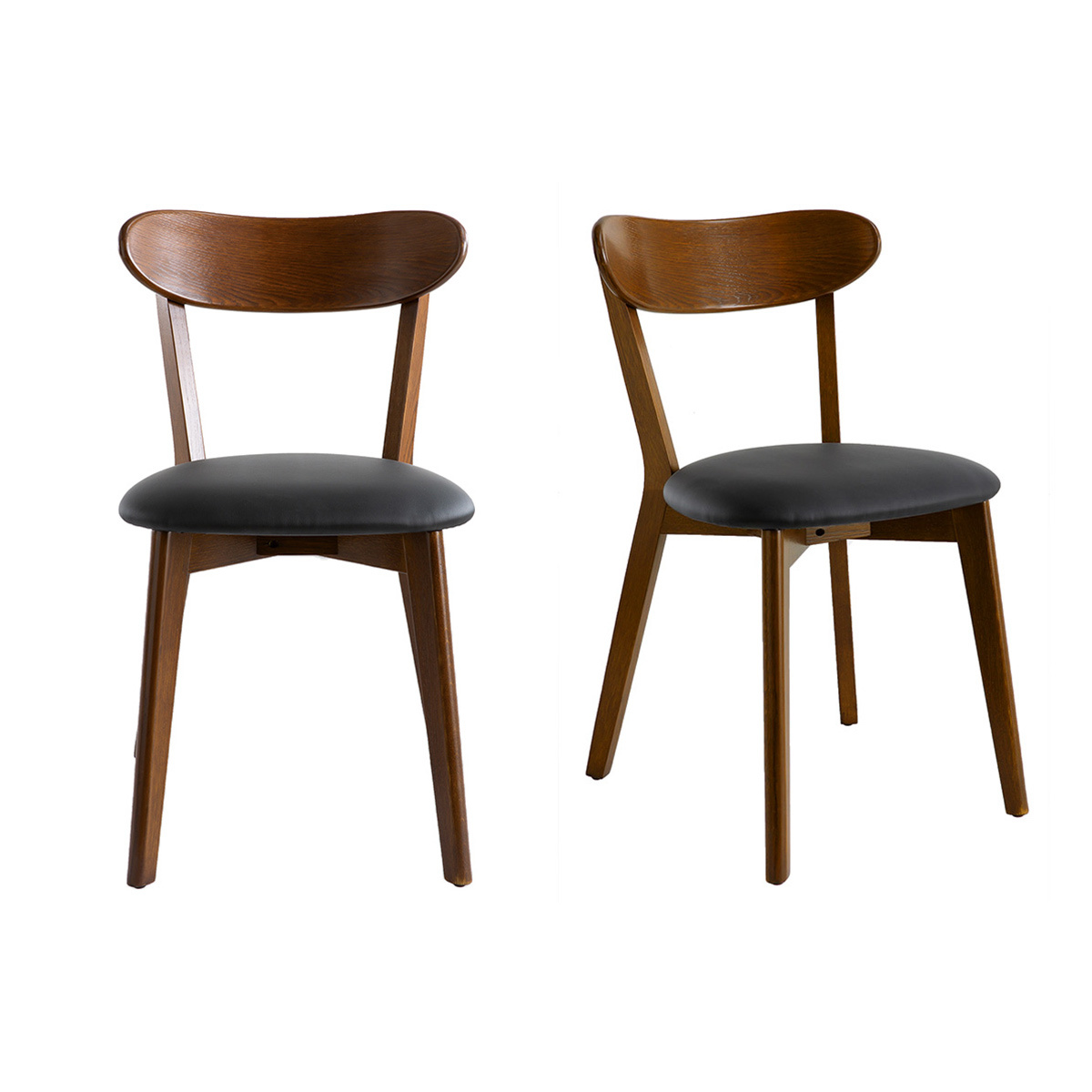 Chaises vintage en bois foncé et tissu effet velours texturé vert kaki (lot de 2) DOVE noyer, MILIBOO