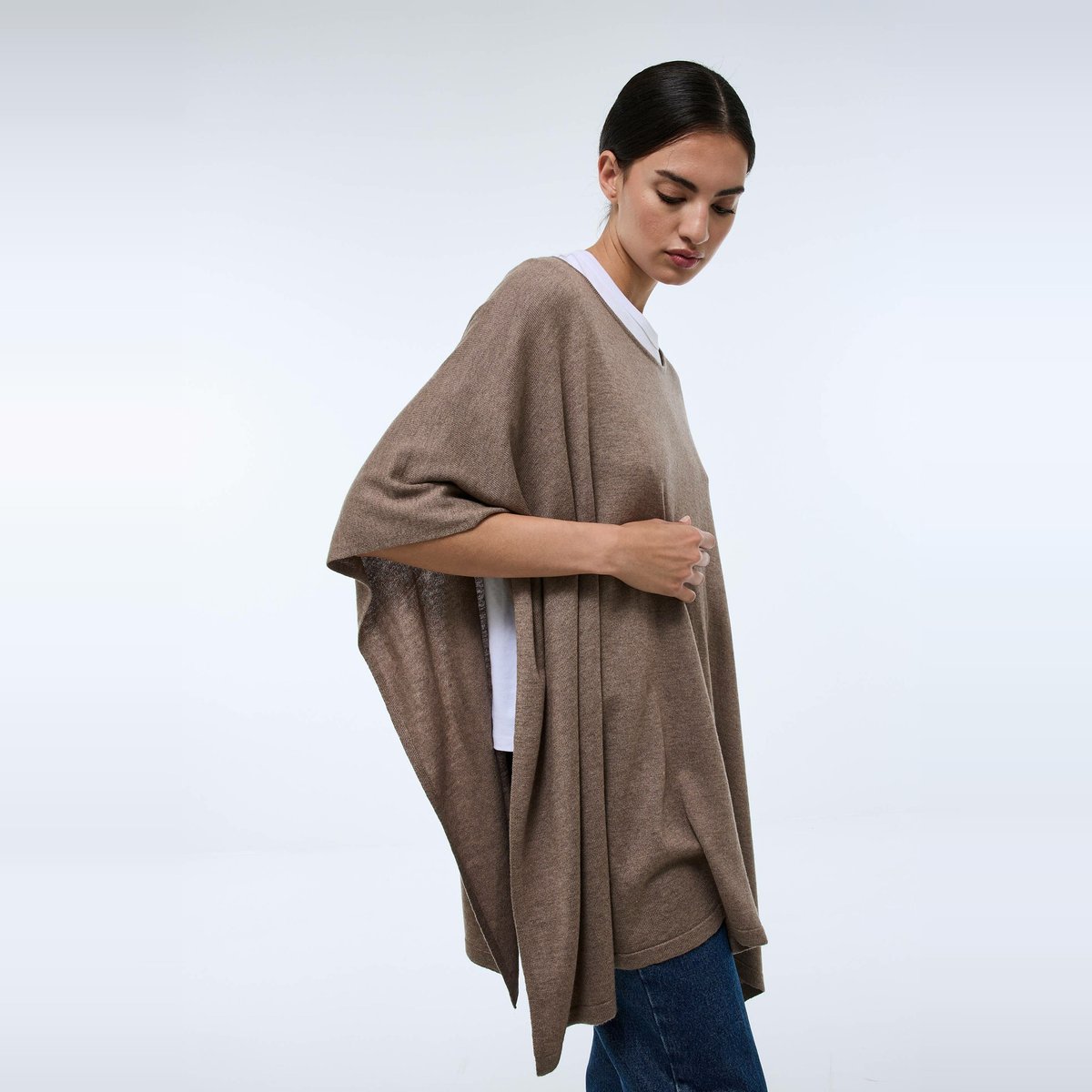 Poncho contenant de la laine et du cachemire beige chine fonce, MONOPRIX