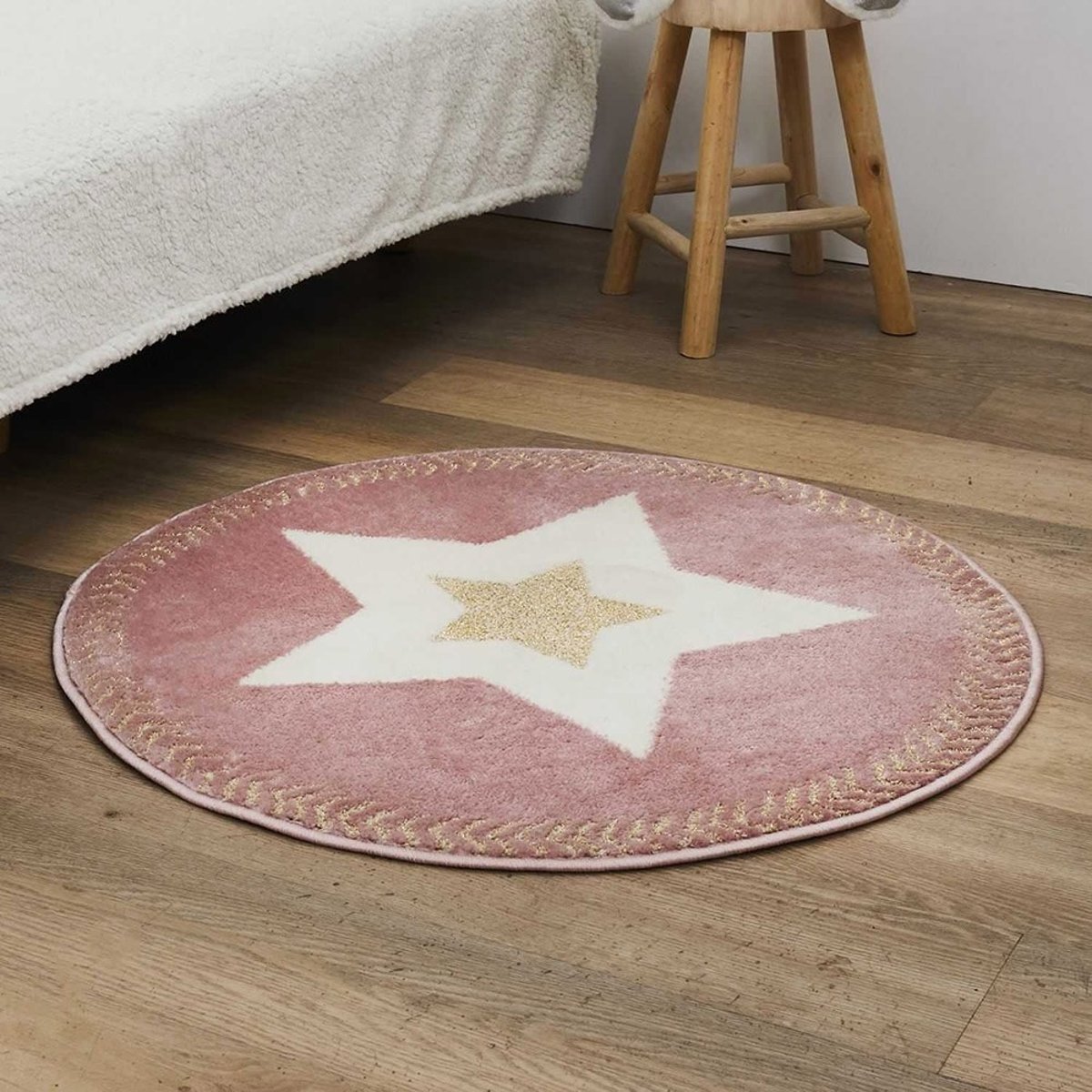 Tapis Rond étoile Fil Métallisé Rose D80 rose, DECORATIE