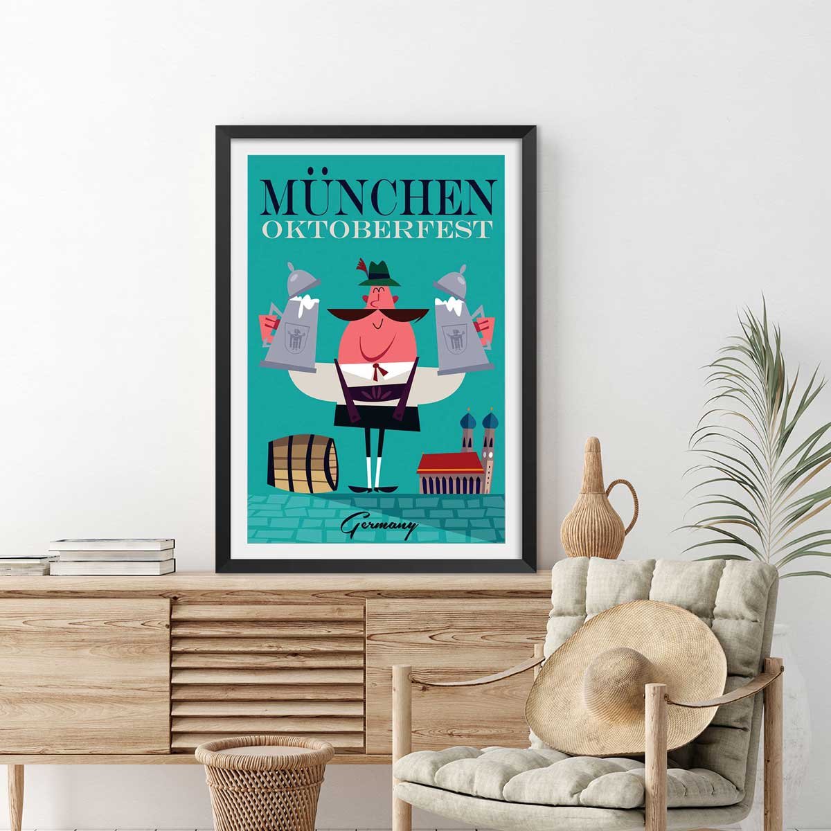 Poster retro munchen affiche + cadre en bois - noir, HEXOA