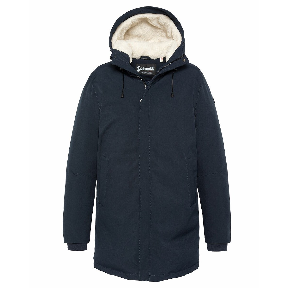 Eljin coat with padded lining and sherpa hood navy blue, SCHOTT