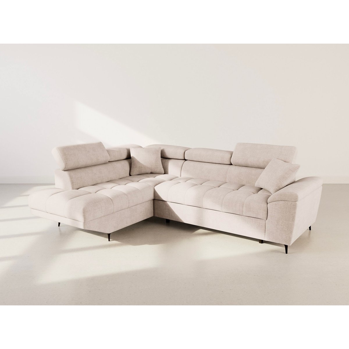 Canapé angle gauche convertible velours texturé, CAMILLE beige, BEST MOBILIER
