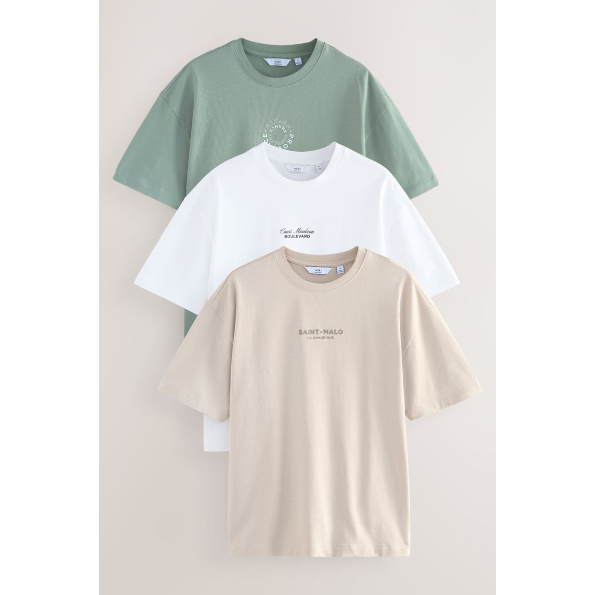 T-shirt épais à imprimé blanc/vert/neutre, NEXT