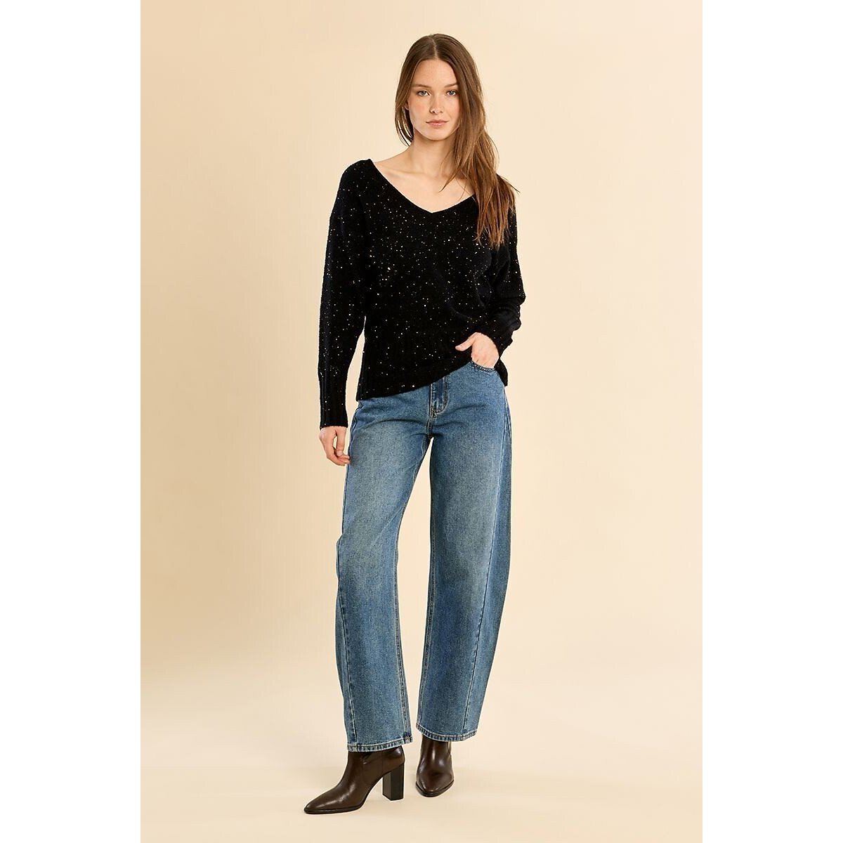 Pull col V avec sequins noir, MOLLY BRACKEN