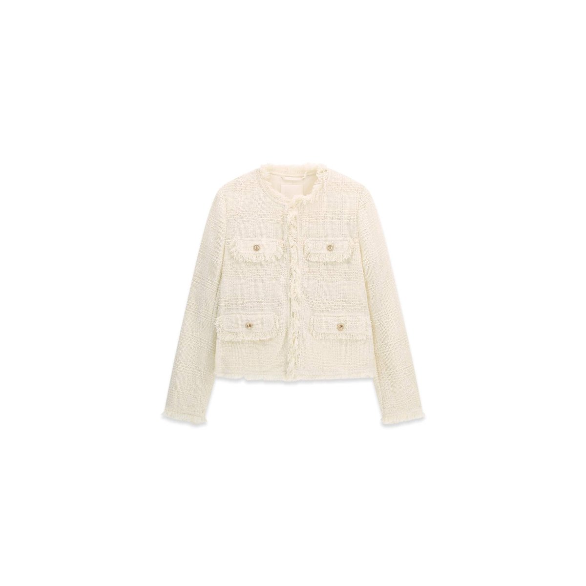 Veste En Tweed À Franges blanc, GUESS