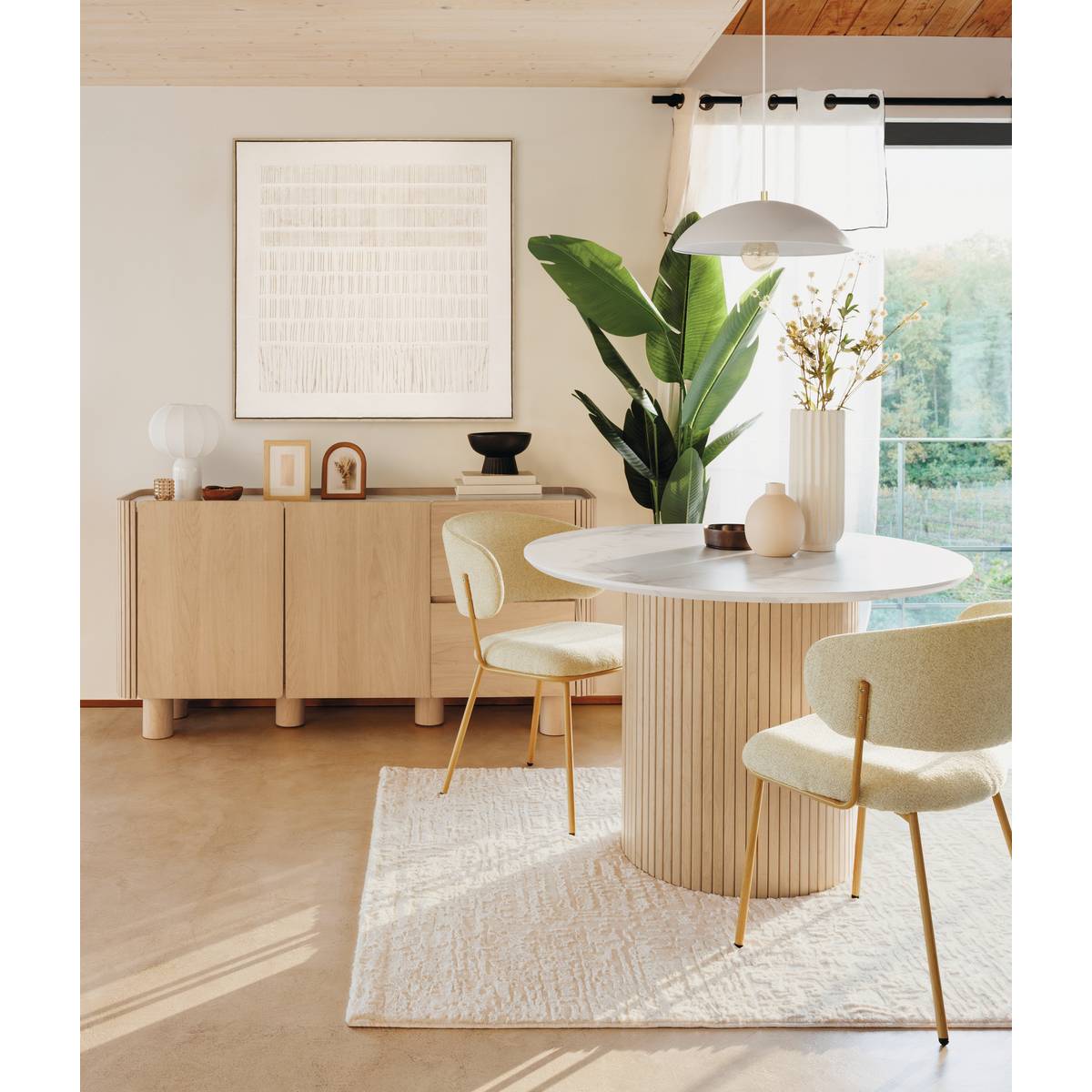 Buffet 2 portes 2 niveaux plateau effet marbre HOMELYA beige, ATMOSPHERA
