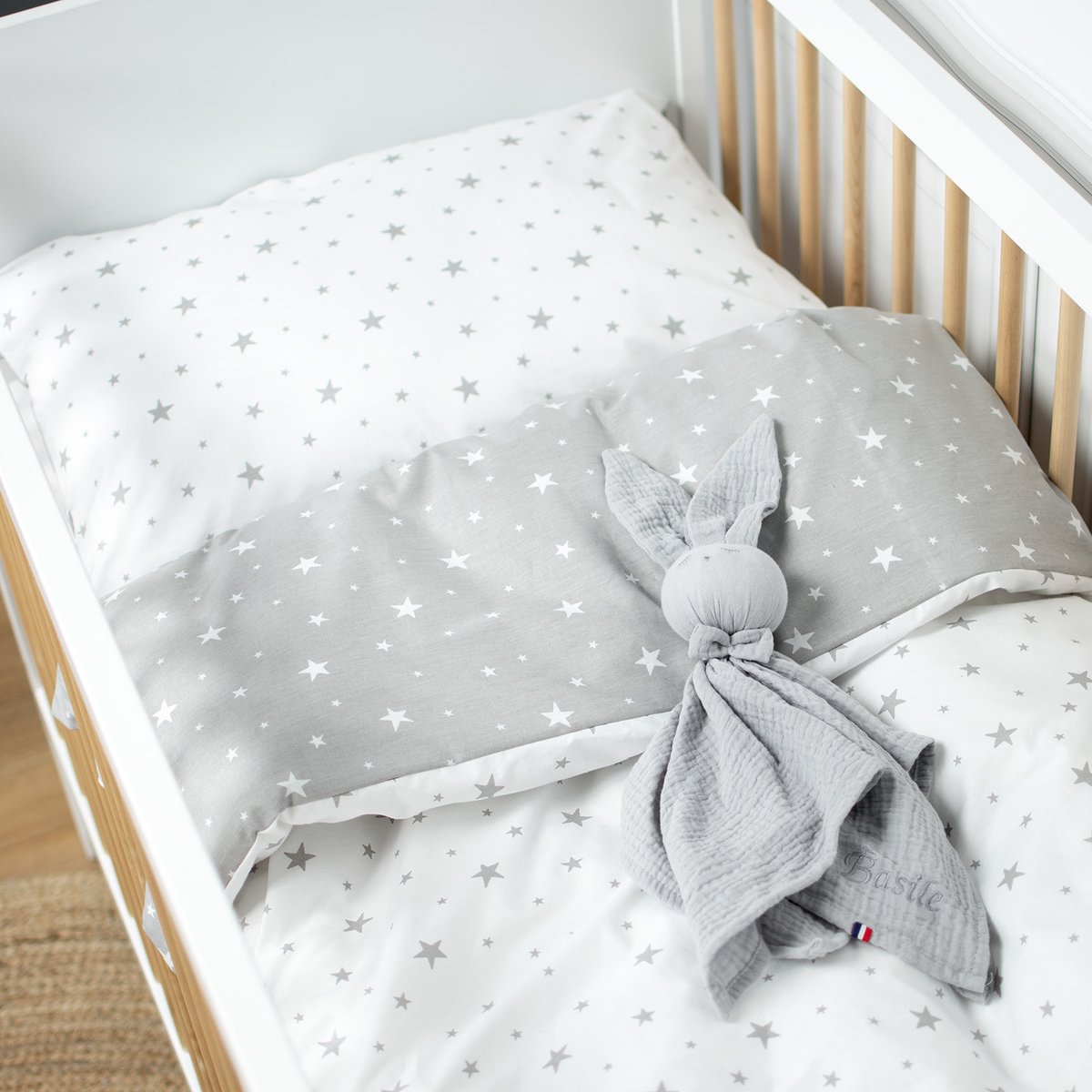 Housse de couette réversible en coton STELLA stella, imprimé étoiles blanc, gris, SEVIRA KIDS