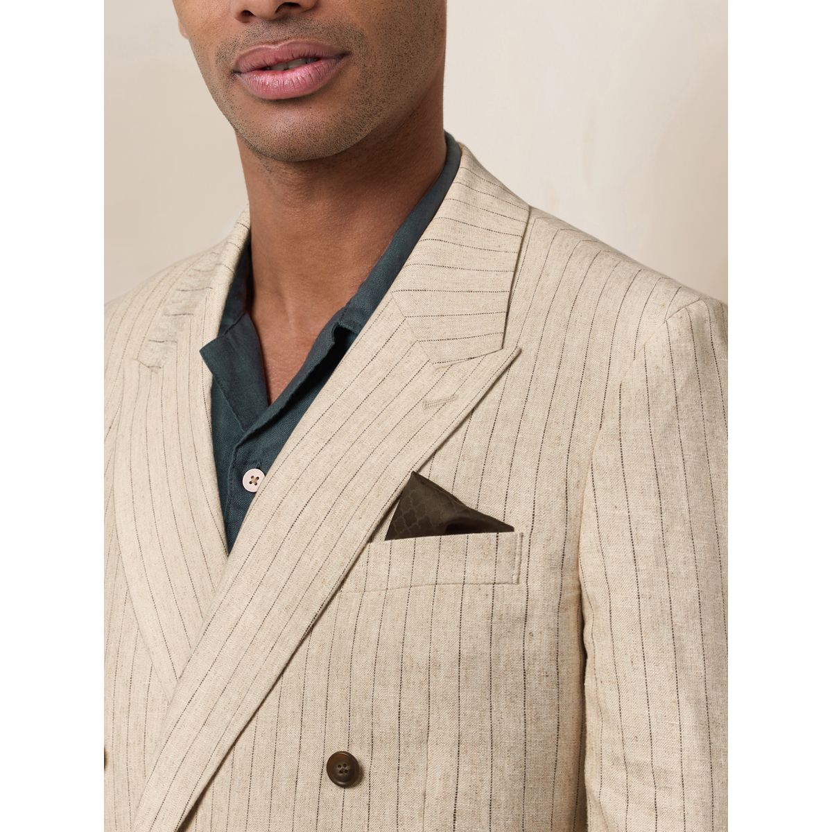 Blazer croisé en lin mélangé rayé n. premium naturel, NEXT