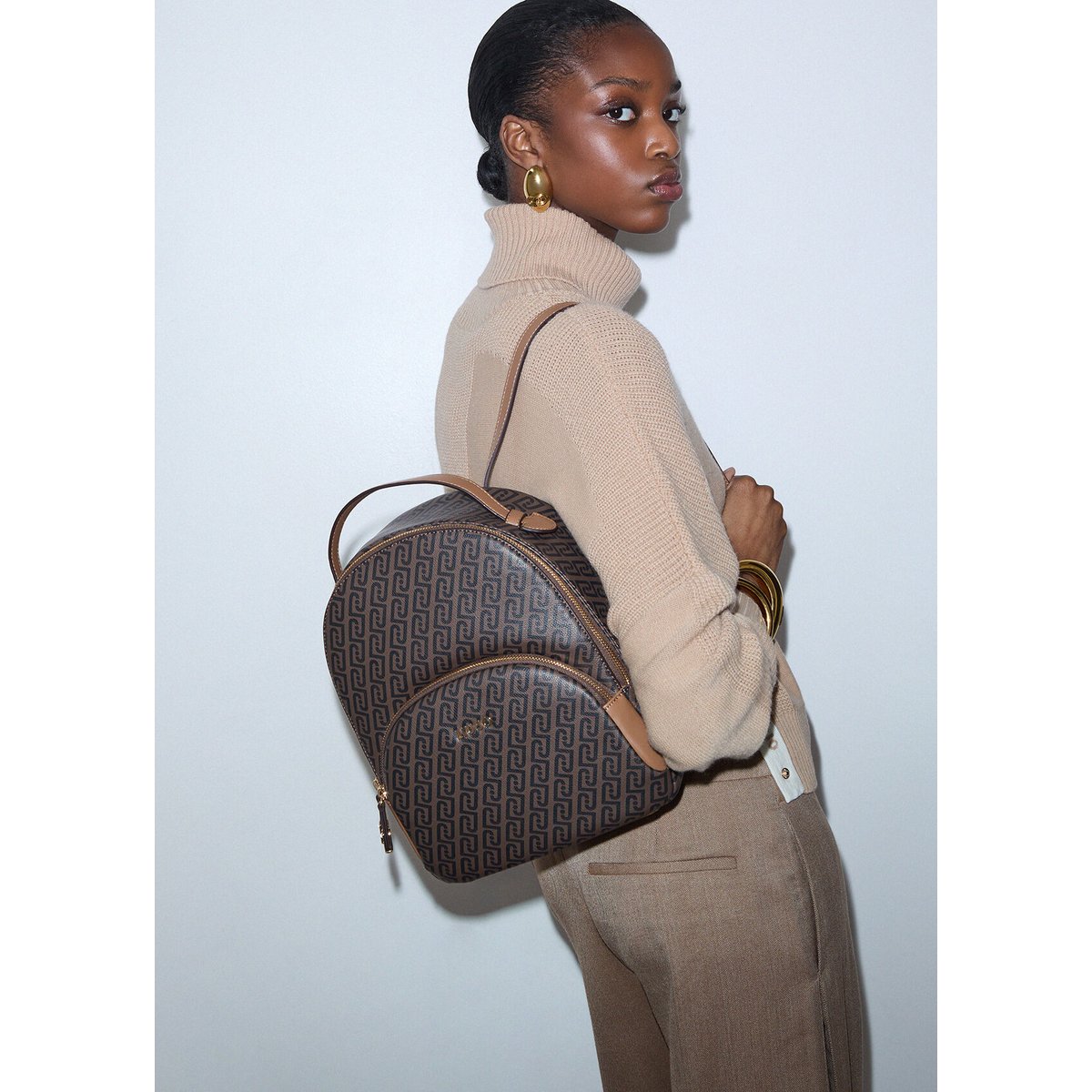Sac à dos monogramme beige, LIU JO