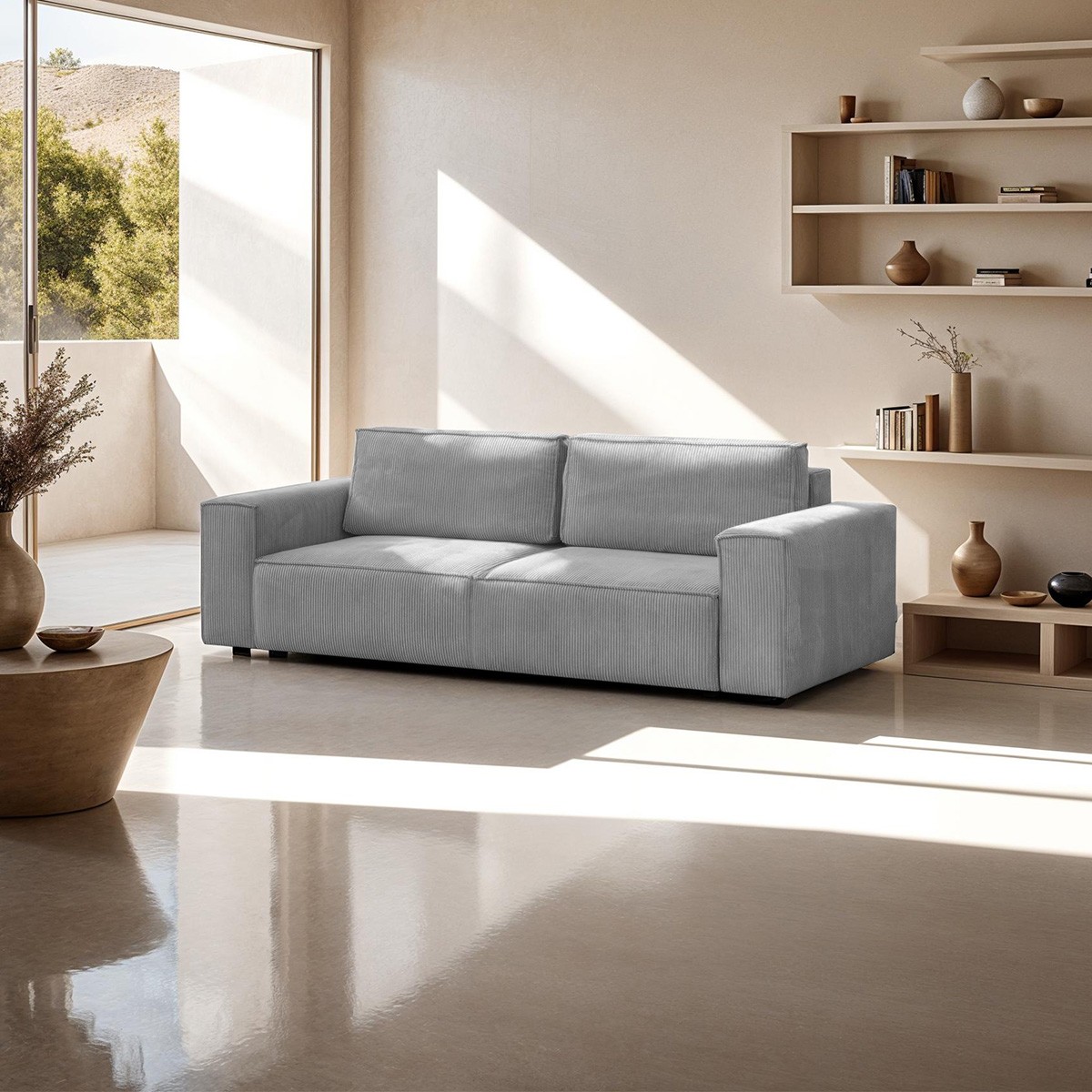 Canapé modulable 3 places en velours côtelé - Harper Mod gris clair, HOMIFAB