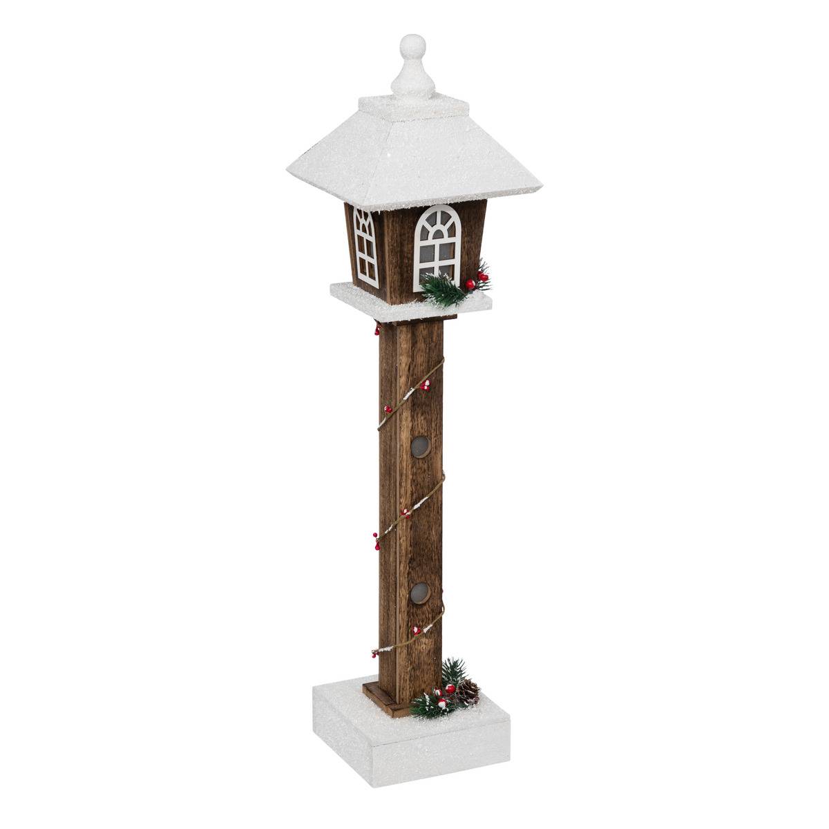 Bois lanterne neige LED 60cm marron, FEERIC LIGHTS & CHRISTMAS