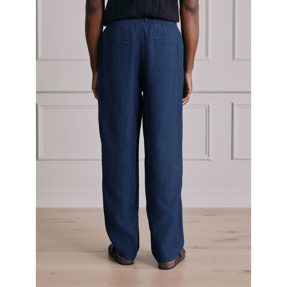 Pantalon lin taille élastique signature bleu marine, NEXT