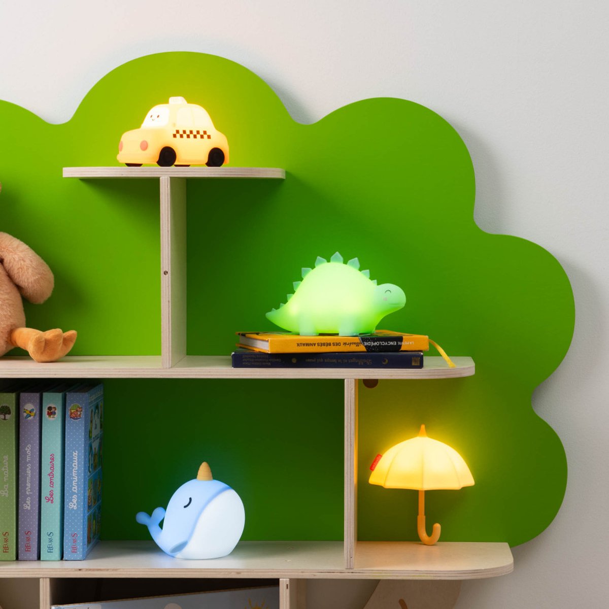 Veilleuse Dino en silicone rechargeable USB vert, AMADEUS LES PETITS