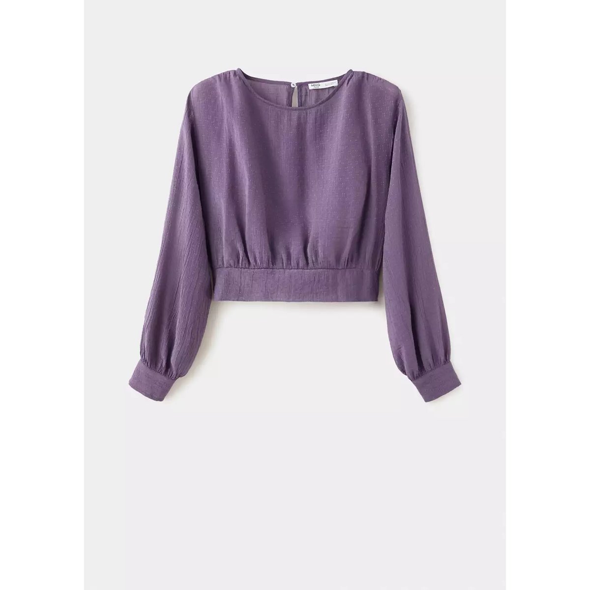 Blouse crop avec détail smocké nid d’abeille lilas, MANGO TEEN