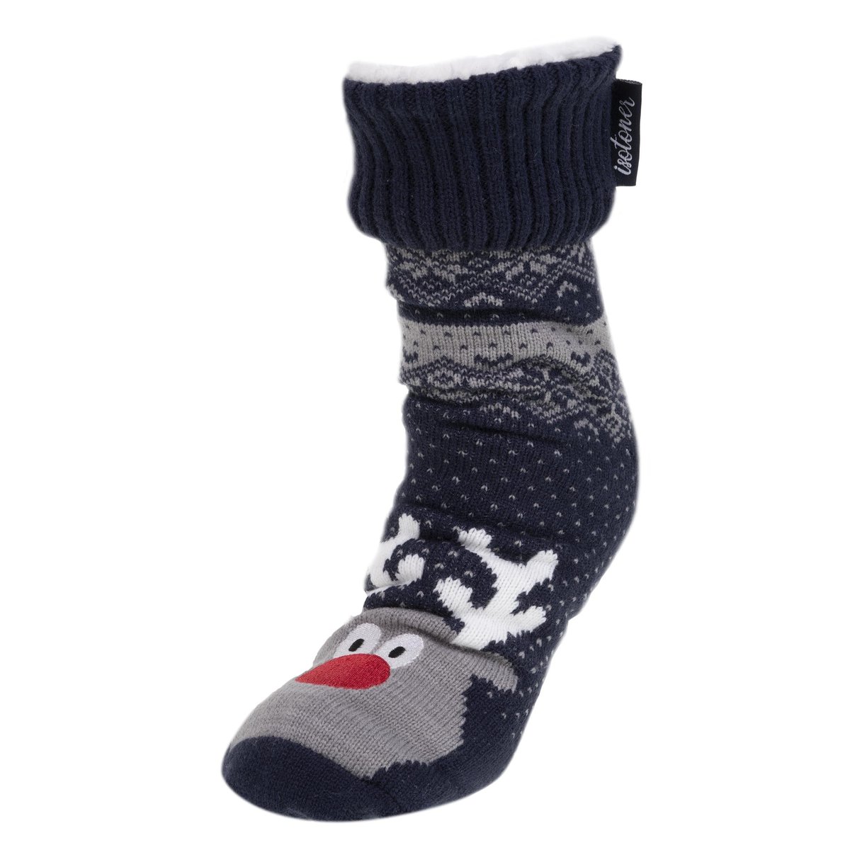 Chaussettes d'intérieur maille/sherpa - picots antidérapants bleu, ISOTONER