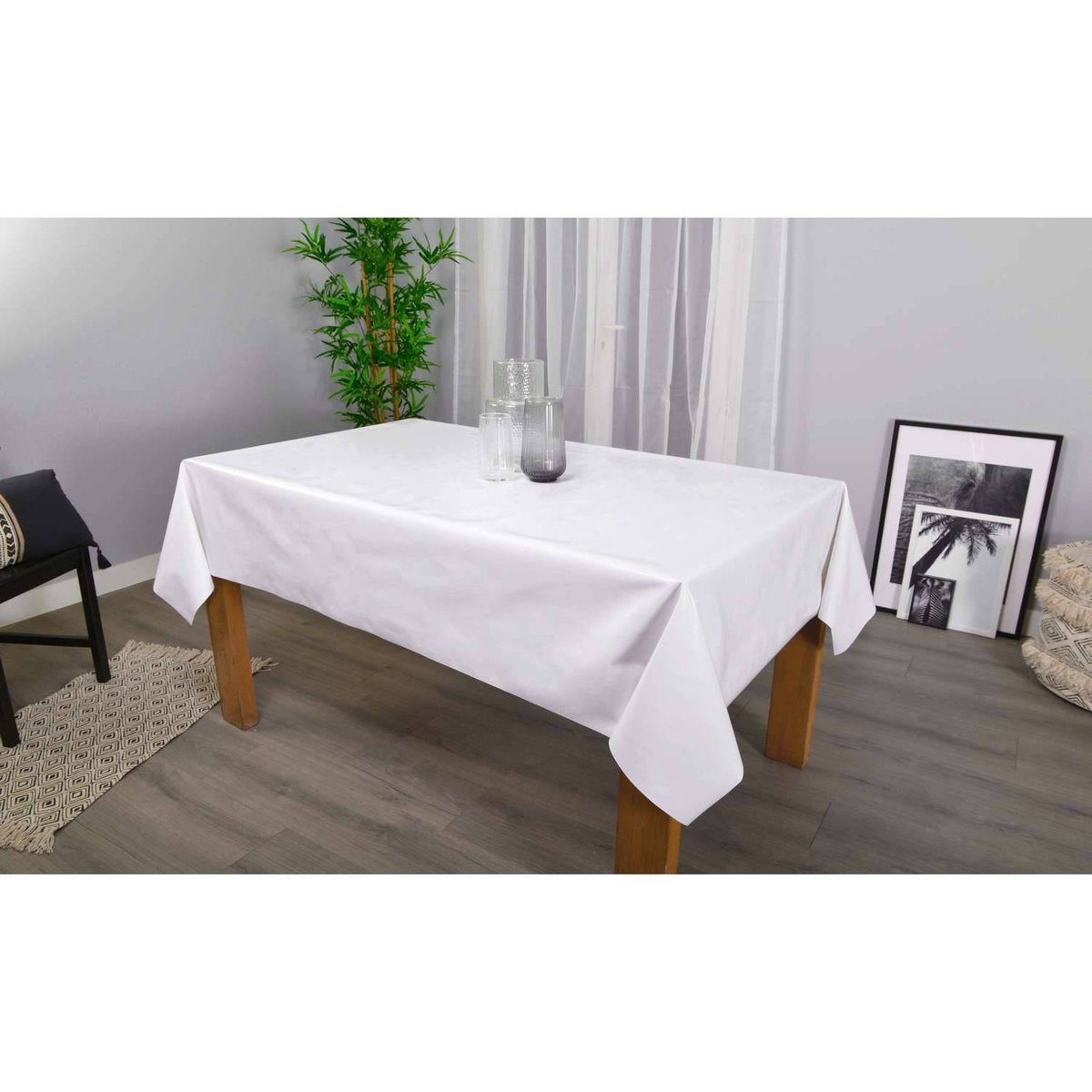 Nappe en toile cirée rectangulaire grand format uni JOYS blanc, TOILINUX