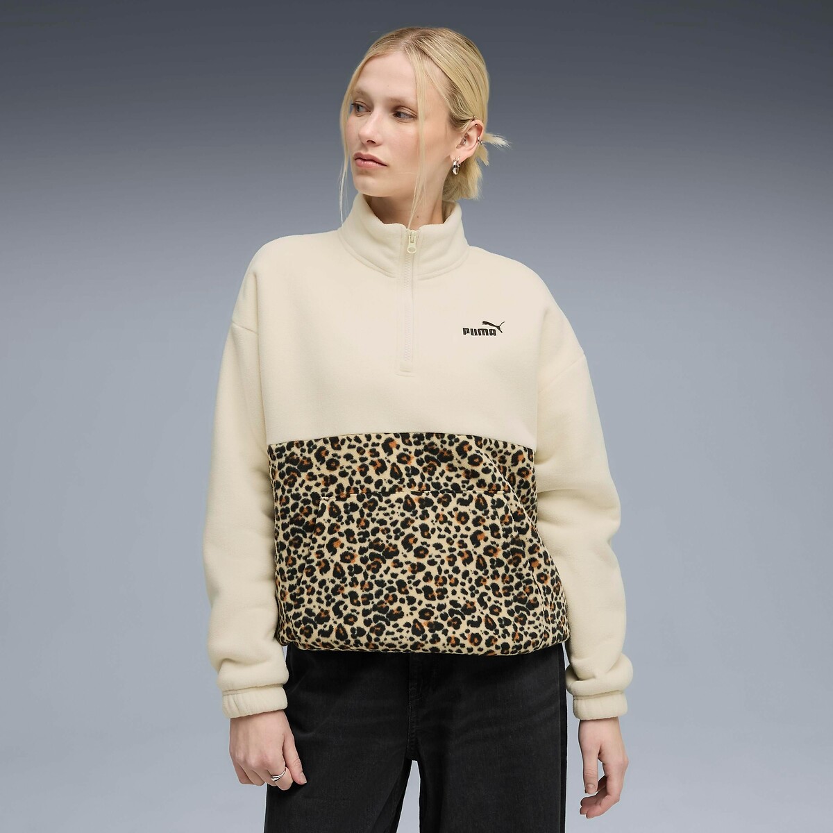 Essential Graphic Zip-Up Sweatshirt in Leopard Print beige/leopard print, PUMA