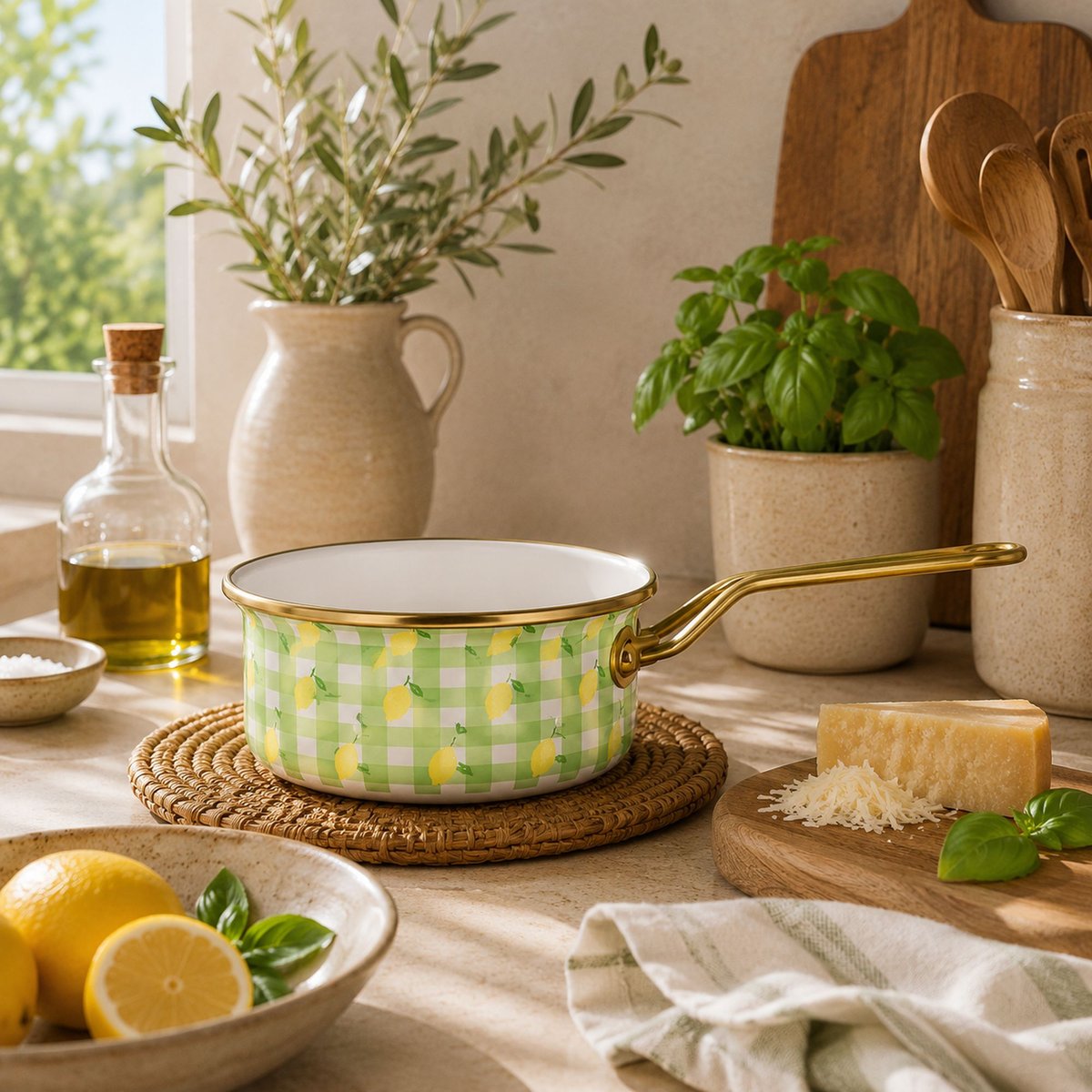 Casserole 18cm en acier émaillé, VICHY CITRON vert, MENASTYL