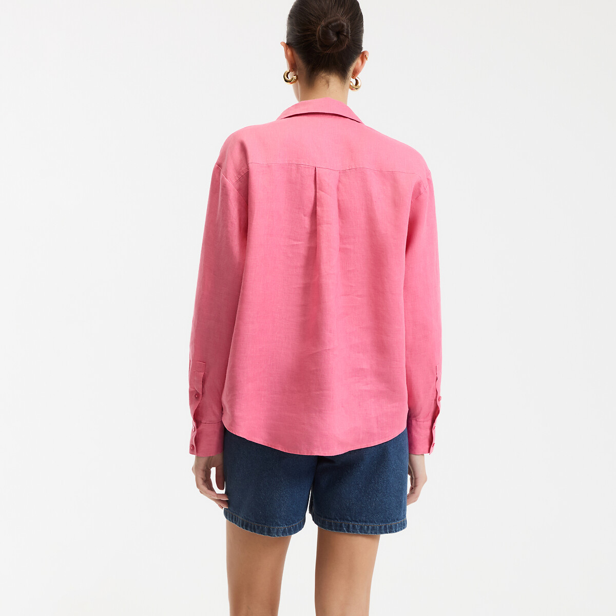 Chemise ample en lin, Signature MARLENE rose fuchsia, LA REDOUTE COLLECTIONS