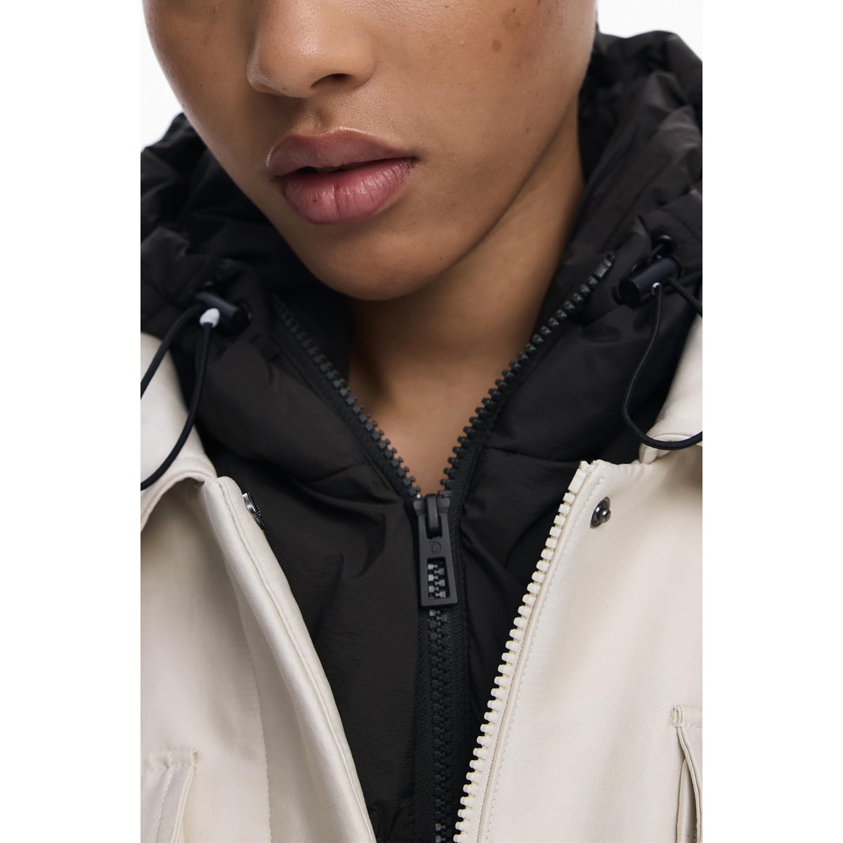 Manteau long matelassé léger beige, DESIGUAL