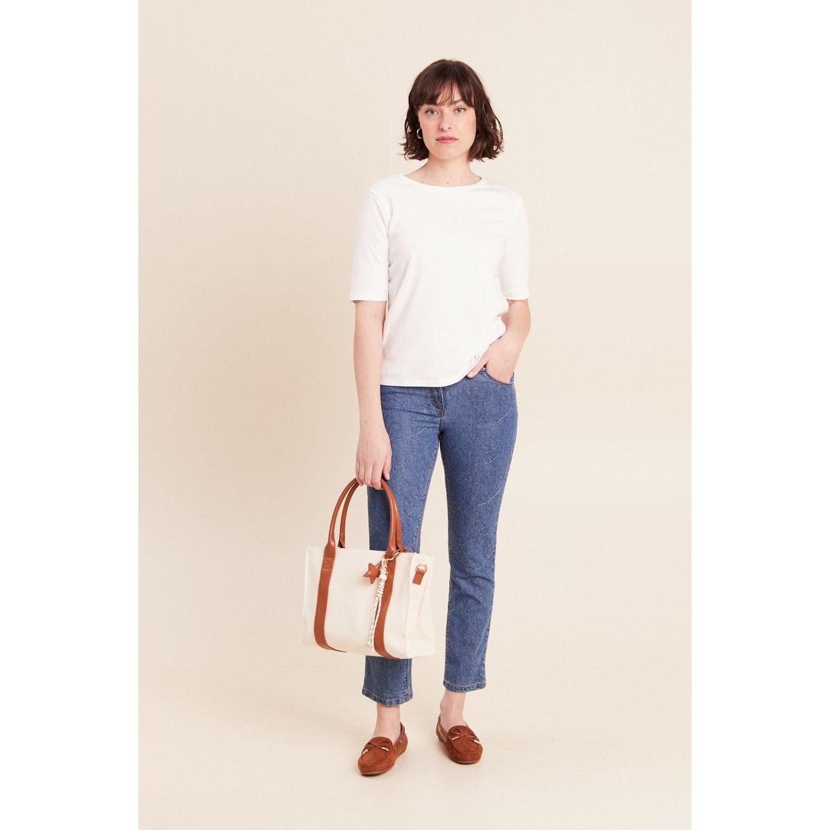 Jean coupe droite 7/8ème taille basculée bleu, BREAL