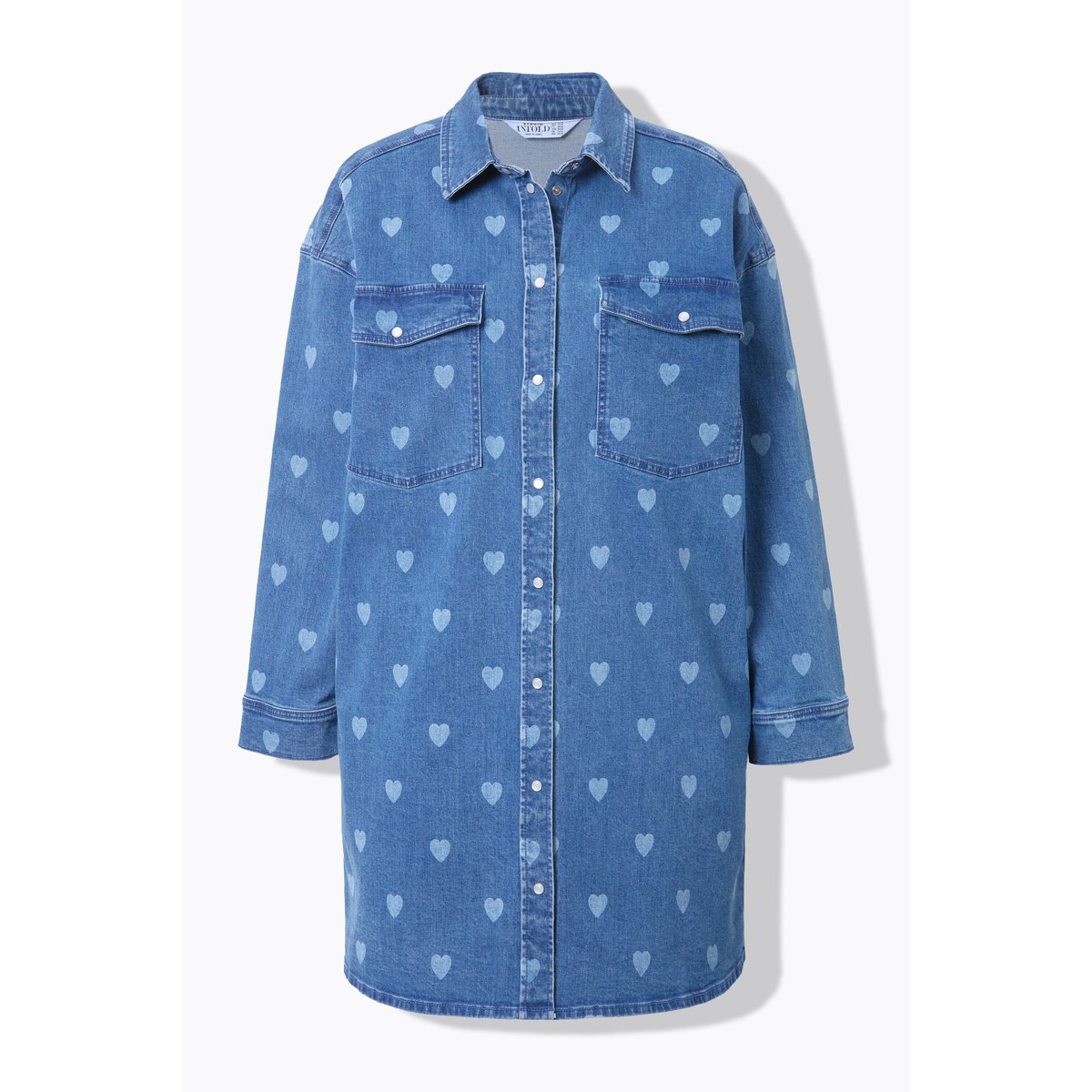Robe en jean oversize, imprimé petits CŒURS bleu jean, STUDIO UNTOLD