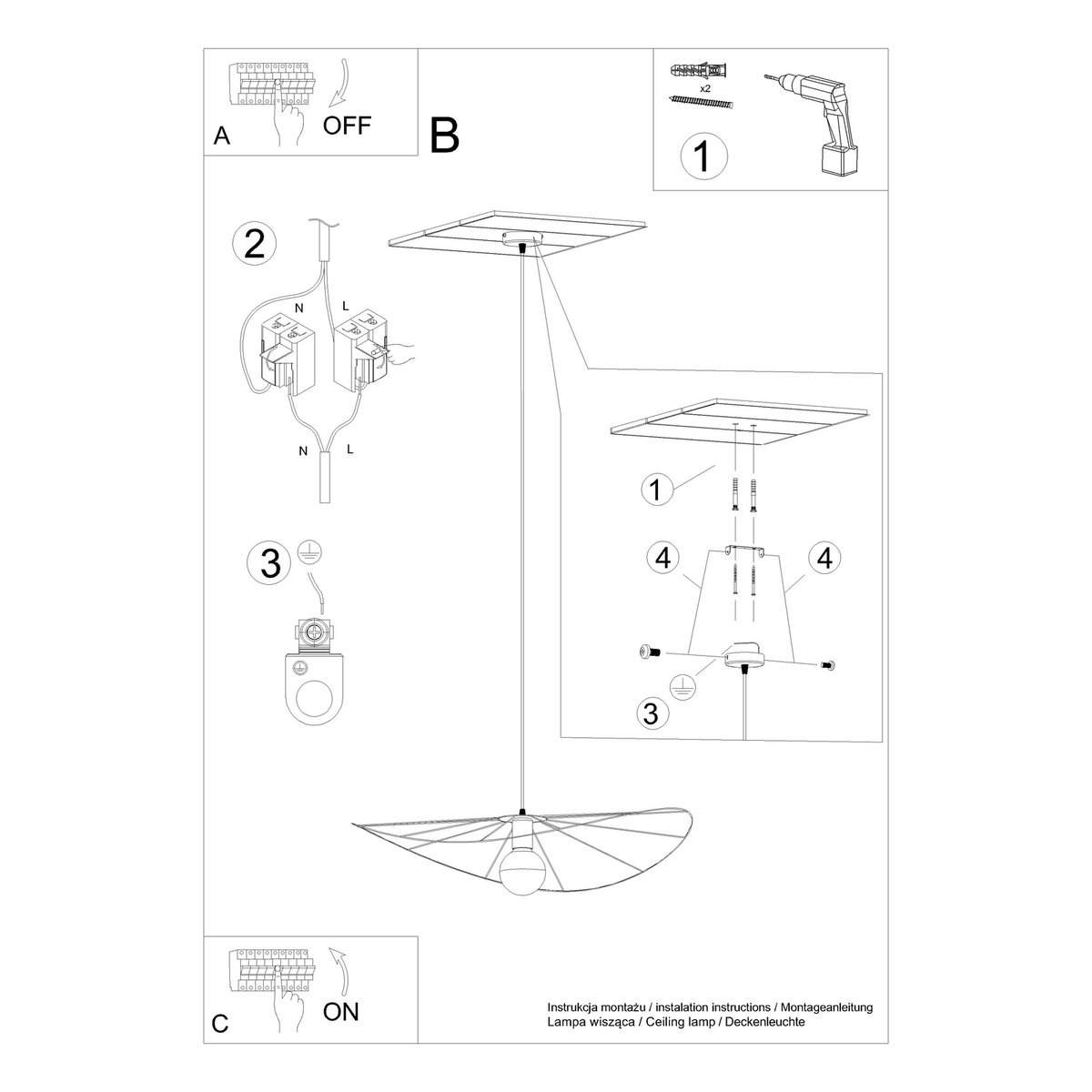 Suspension Acier Noir E27 1 Eskola noir, EDEN