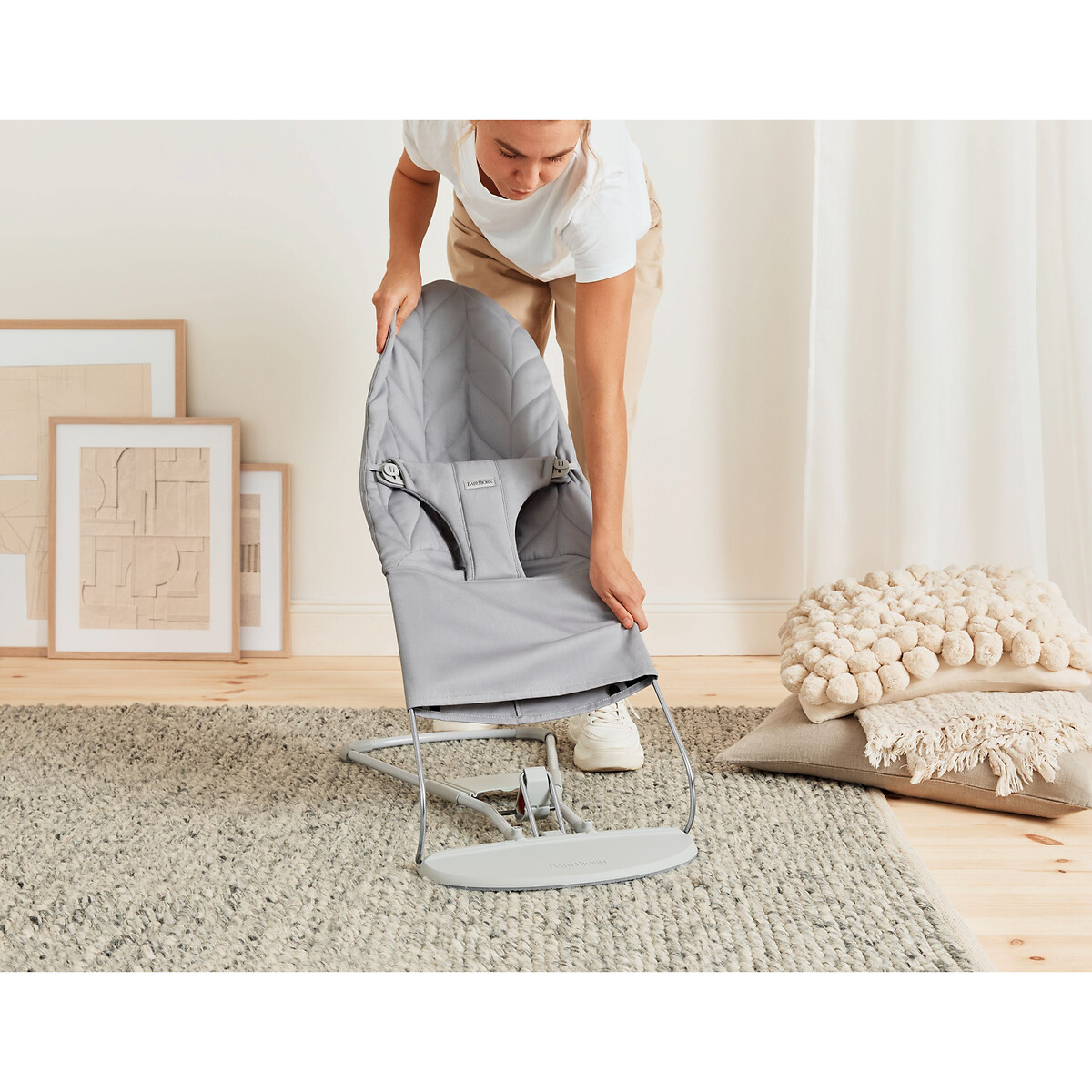 Transat bliss coton matelassage pétale gris clair, BABYBJORN