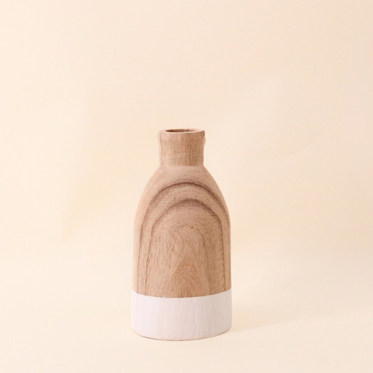 Vase bouteille en bois, H20cm naturel, ORNAMI