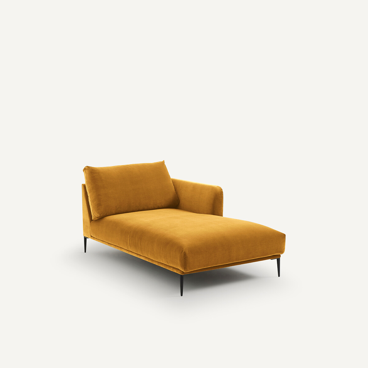 Fluwelen longchair, Oscar, ontwerp Emmanuel Gallina mosterd, AM.PM X EMMANUEL GALLINA