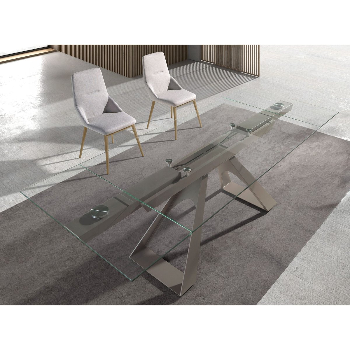 Table à manger rectangulaire verre trempé crystal | gris taupe, ANGEL CERDA