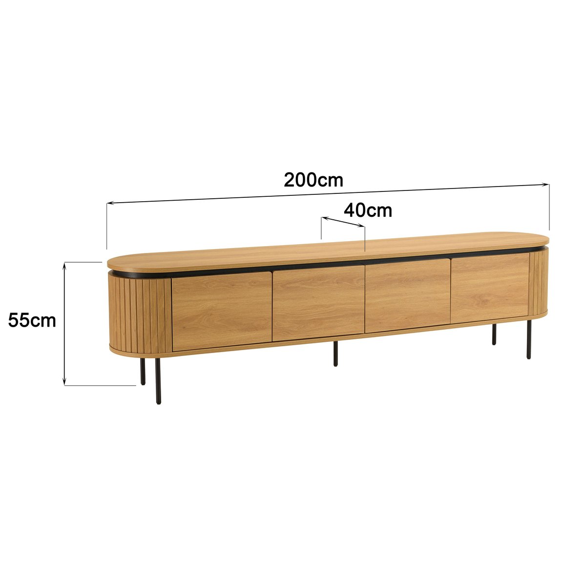 Meuble TV arrondi couleur naturelle 4 portes et pieds métal noir ELTON bois naturel, PIER IMPORT