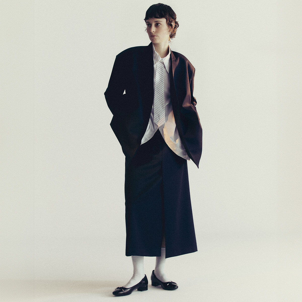 Straight Mid-Length Skirt, Made in Europe navy, JEREMY CURRAT X LA REDOUTE