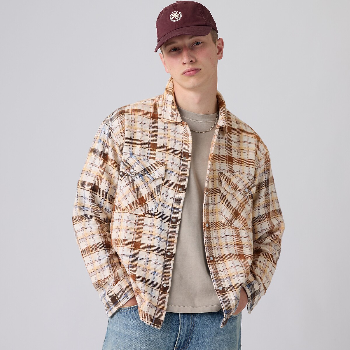 Chemise manches longues, BOXY WESTERN carreaux gris, LEVI'S