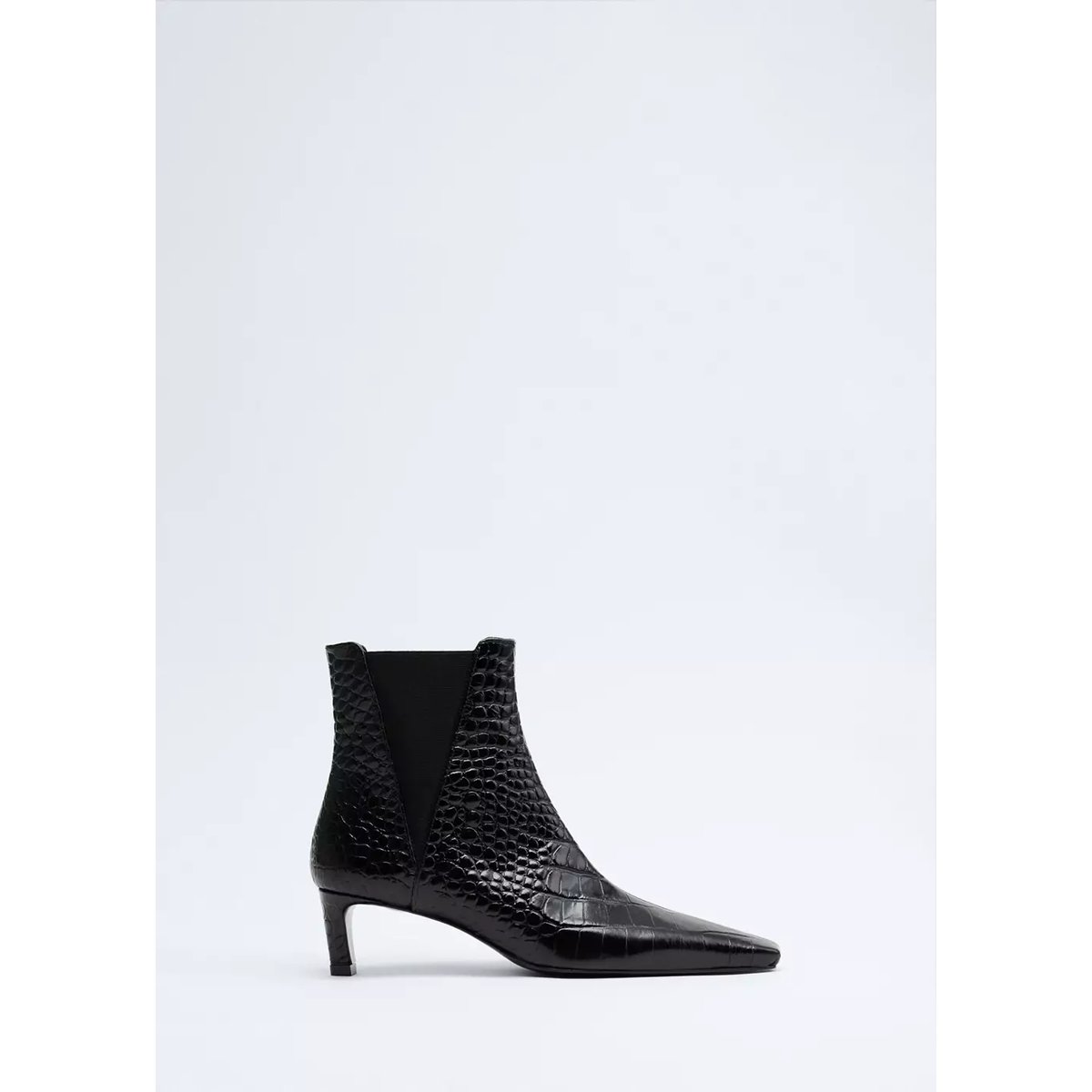 Bottines cuir talon kitten heel noir, MANGO