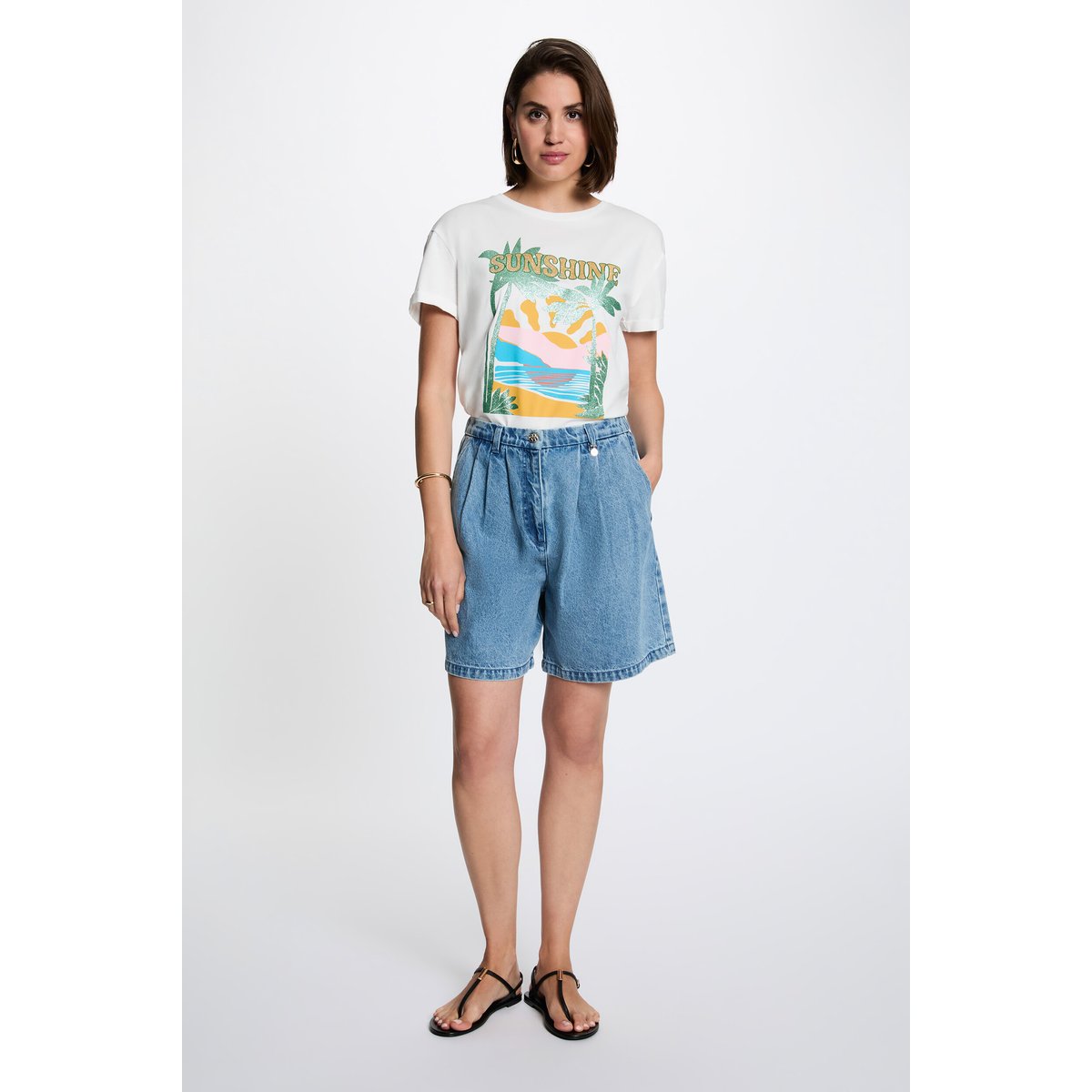 T-shirt imprimé col rond blanc, MORGAN