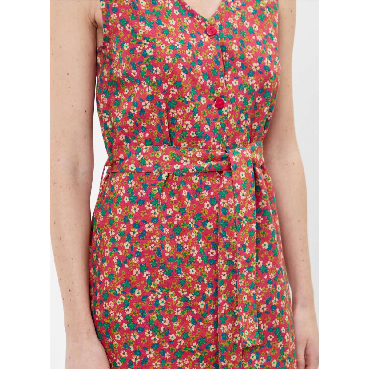 Robe imprimée longue boutonnée coton bio et lin OULIA orange baby, PRINCESSE NOMADE
