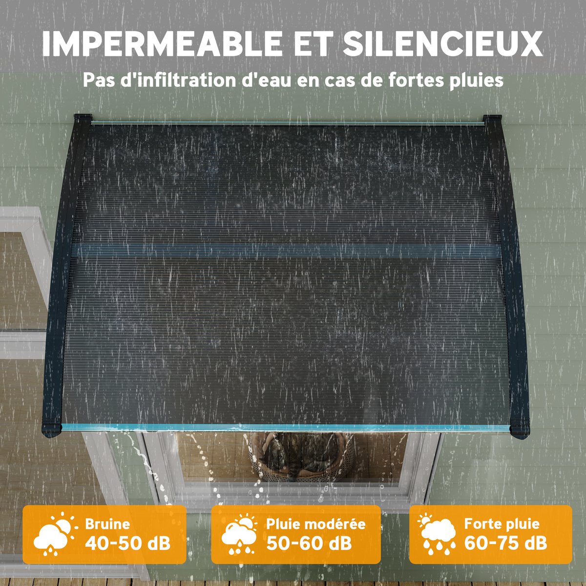 Auvent de porte Polycarbonate Noir noir, OUTSUNNY