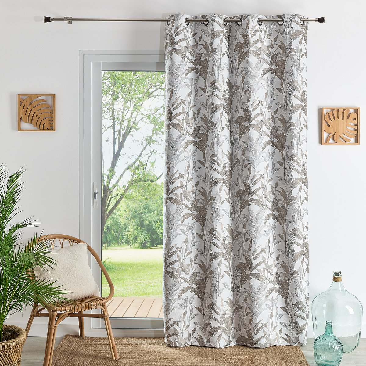 Rideau Jacquard Motif Jungle - QABANE blanc, HOME MAISON