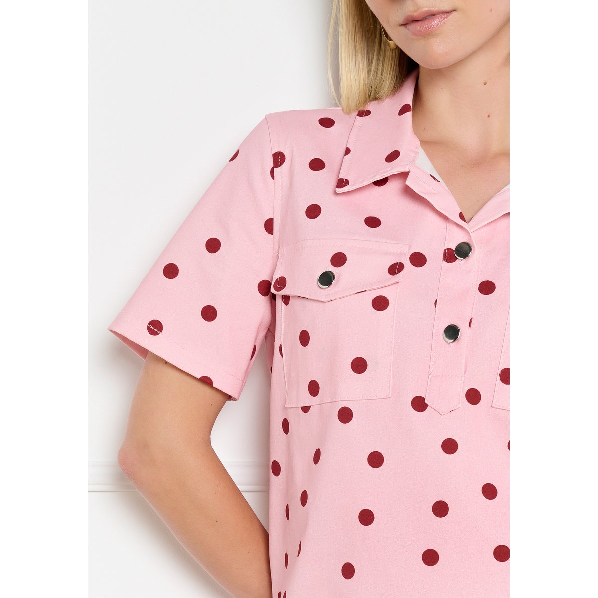 Robe droite en twill à pois rose clair, LOLALIZA
