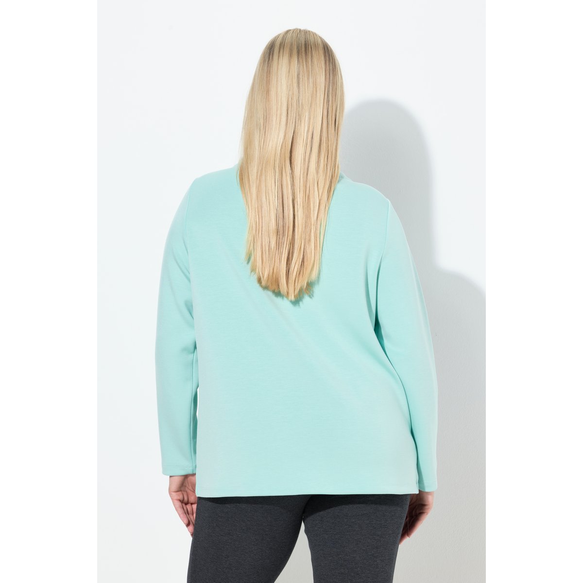 Sweat-shirt à col montant et manches longues bleu turquoise, ULLA POPKEN