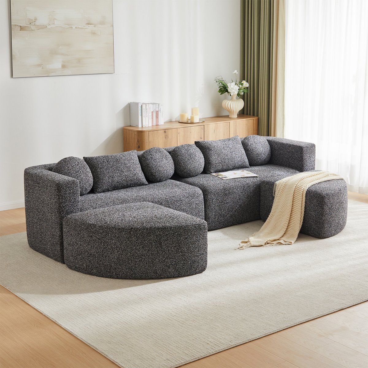 Canapé d'angle modulable convertible en chenille, MODEL1 gris foncé, MEUBLES COSY