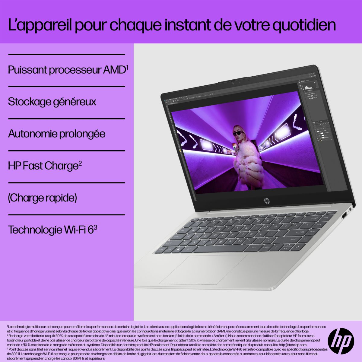 Ordinateur portable 14-em0042nf 14" AMD Ryzen 5 7520U 16 Go RAM DDR4 SSD 512 Go couleur unique, HP