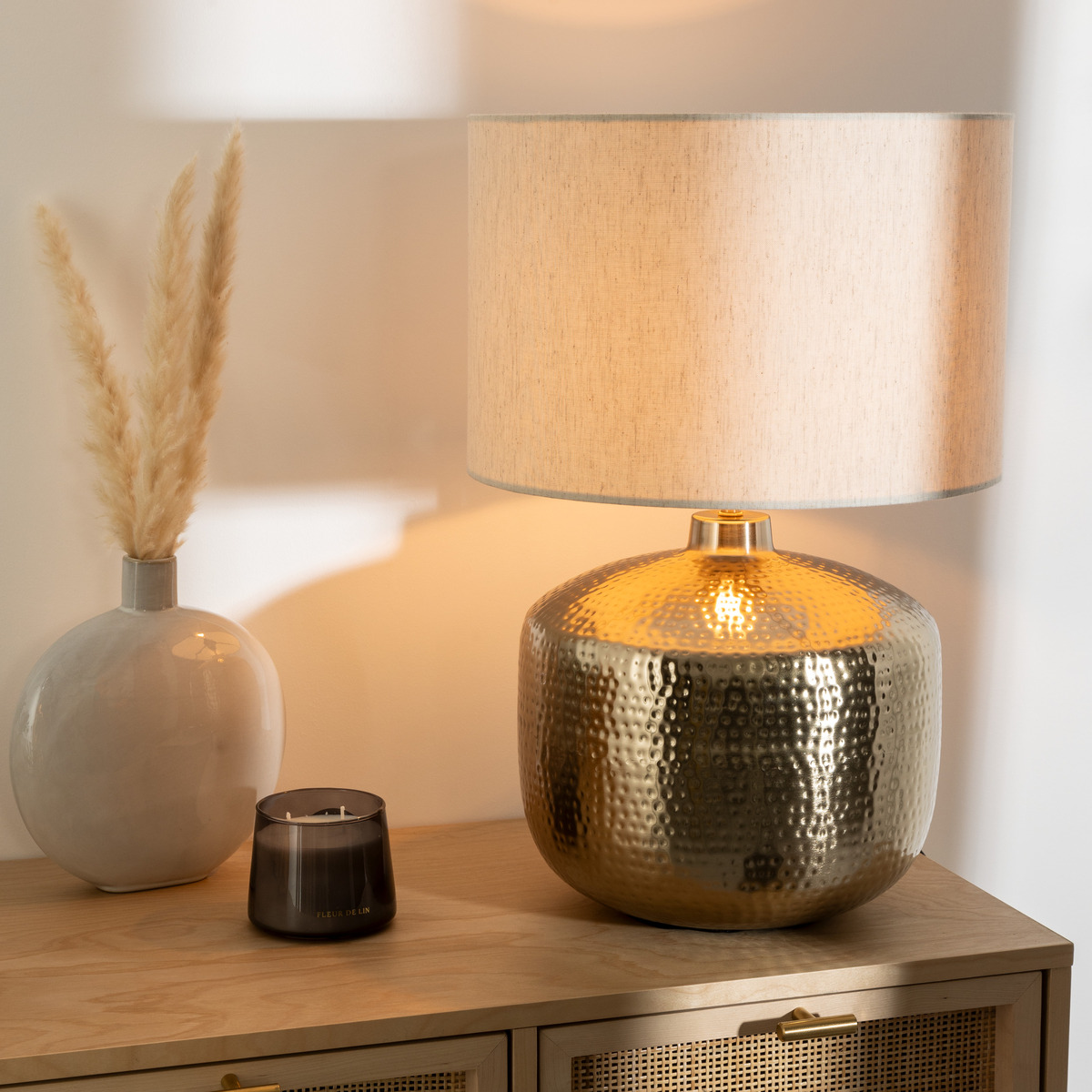 Lampe à poser métal et coton KAIS mordoré, ATMOSPHERA