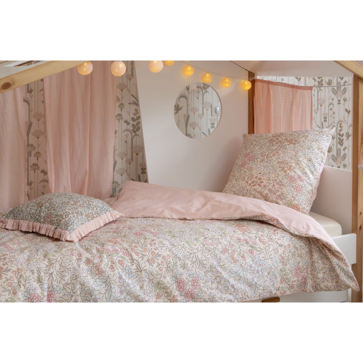 Parure de lit en coton Pimprennelle rose, EDEN