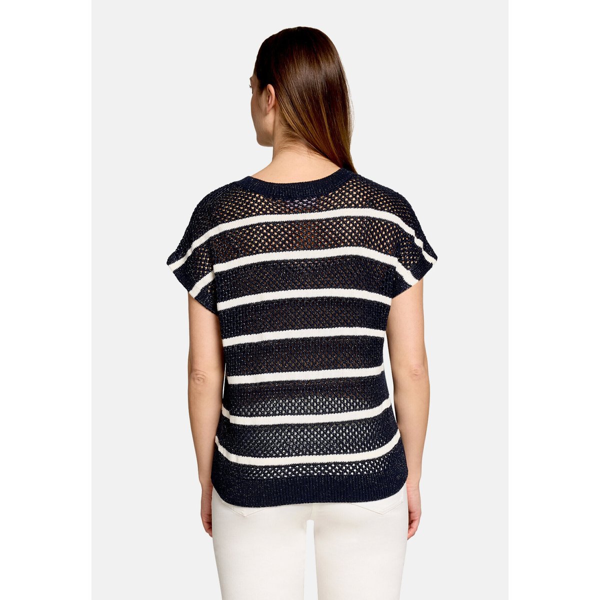 Pull-over en maille ajourée à rayures patch dark blue/white, BETTY BARCLAY