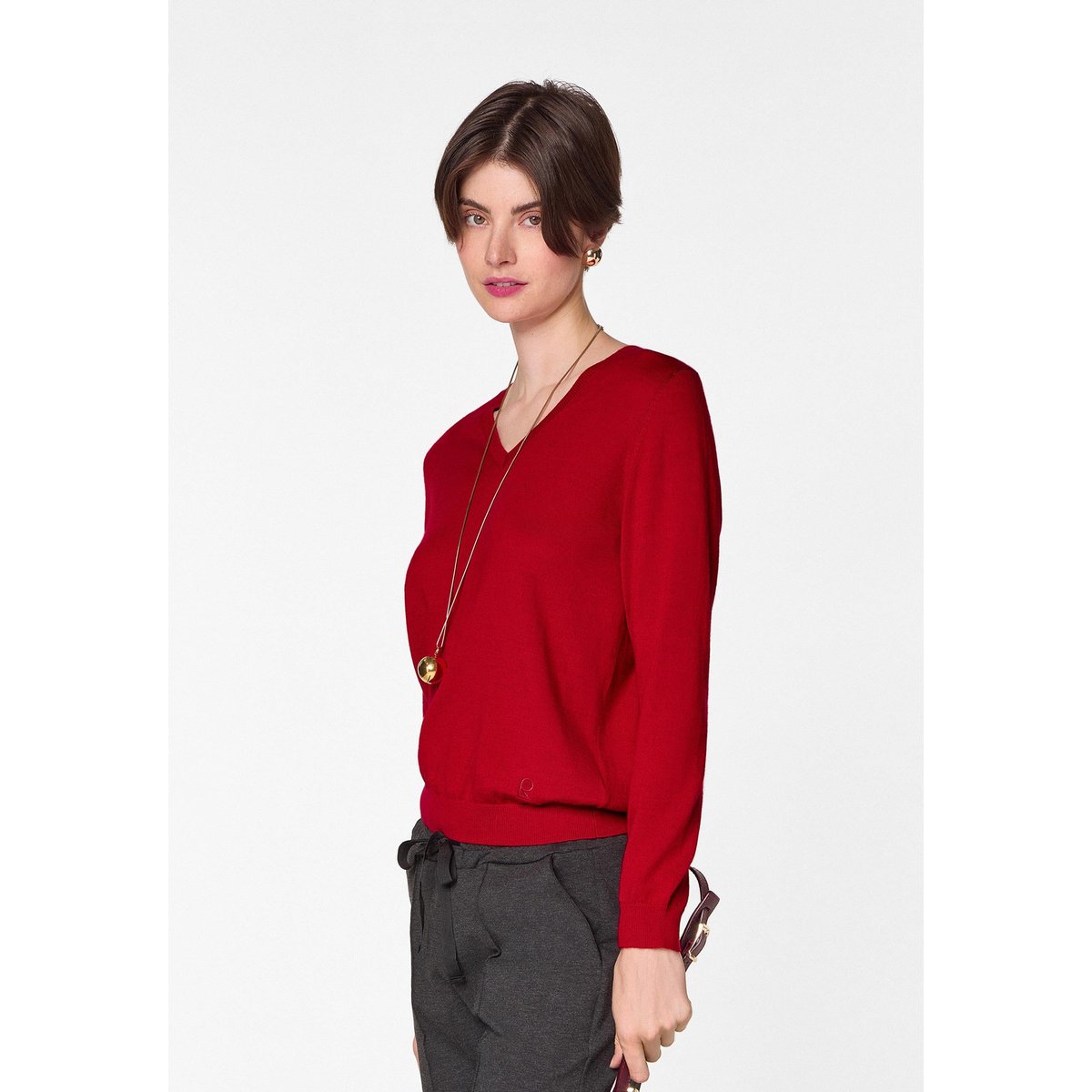 Pull col V en laine mérinos rouge, RODIER